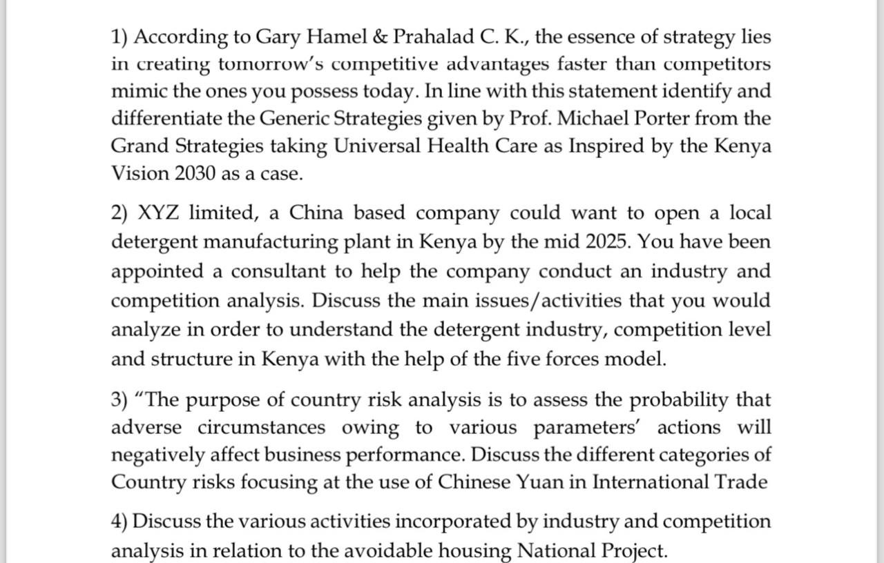  Answer all four questions question 1. According to Gary Hamel &