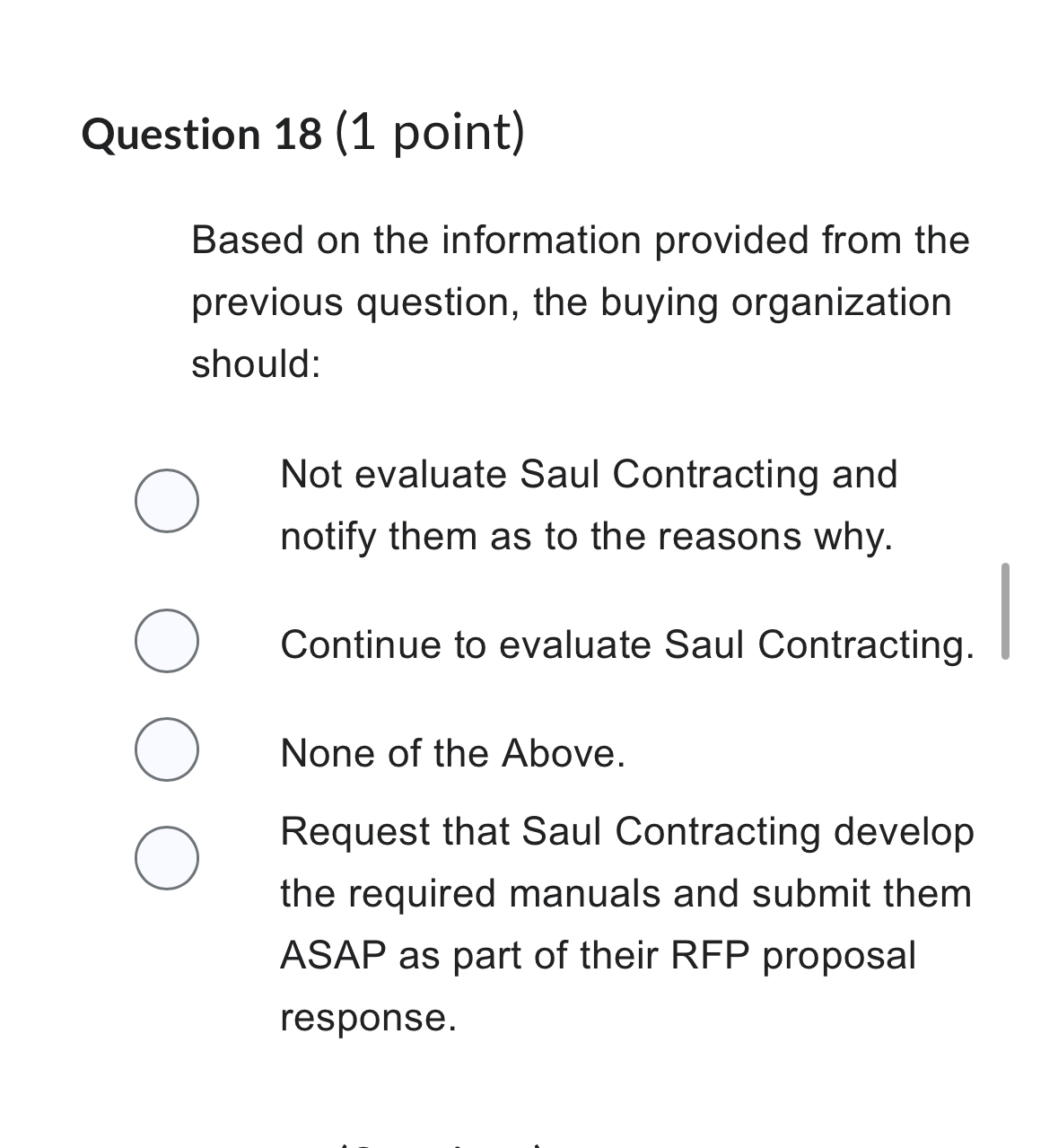  Question 18(1 point) Based on the information provided from the previous
