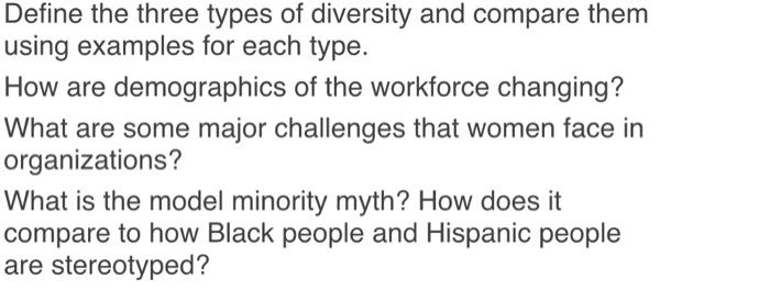  Define the three types of diversity and compare them using examples