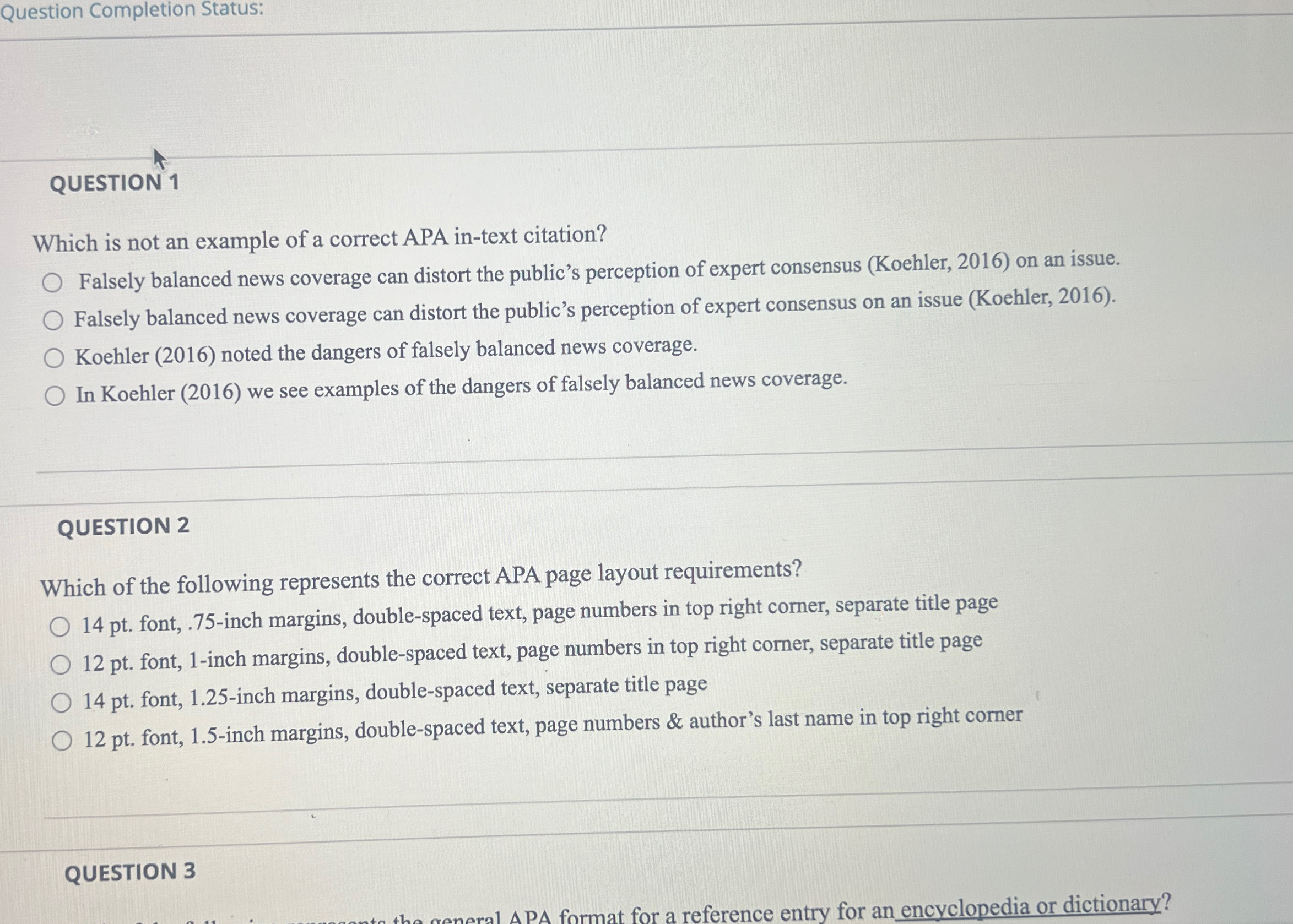  Question Completion Status: QUESTION 1 Which is not an example of