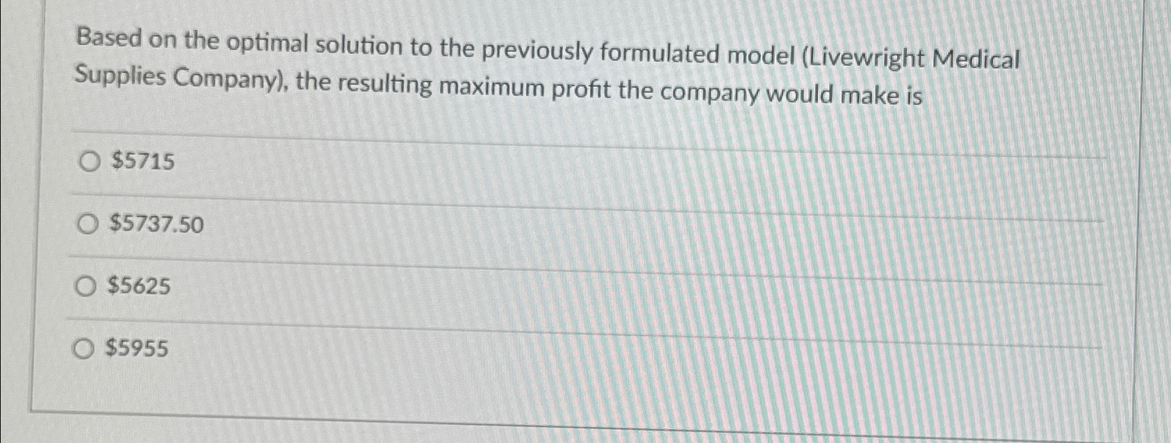  Based on the optimal solution to the previously formulated model (Livewright