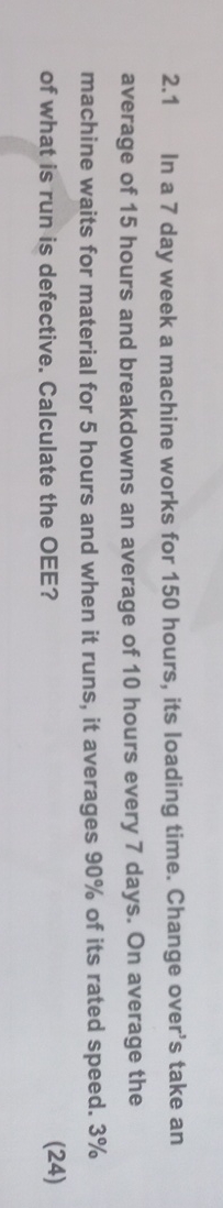  2.1 In a 7 day week a machine works for 150