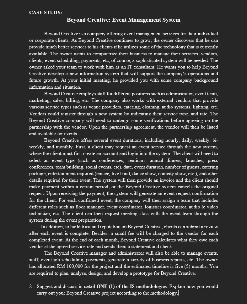  CASE STUDY: Beyond Creative: Event Management System Beyond Creative is a