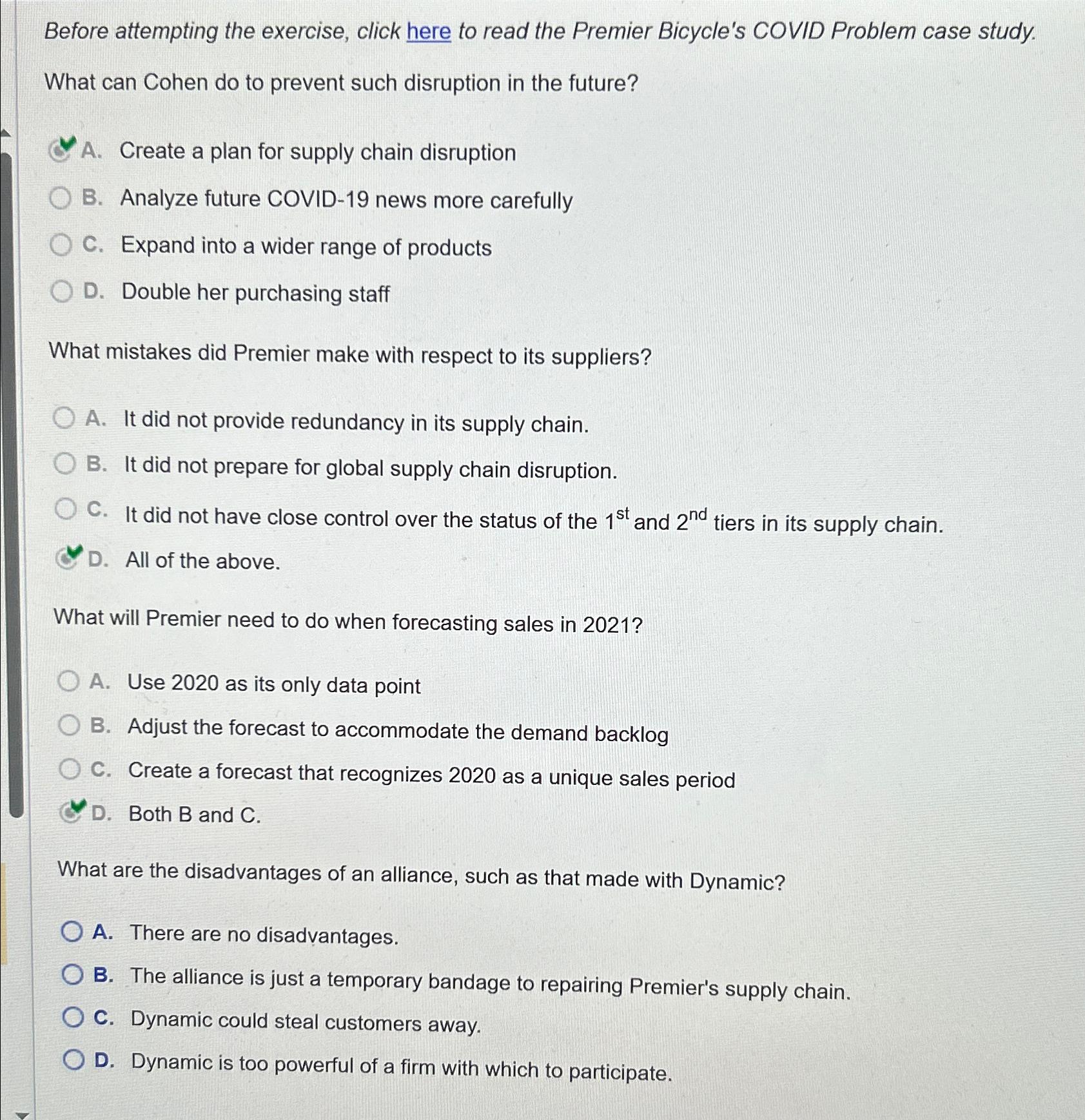  Before attempting the exercise, click here to read the Premier Bicycle's