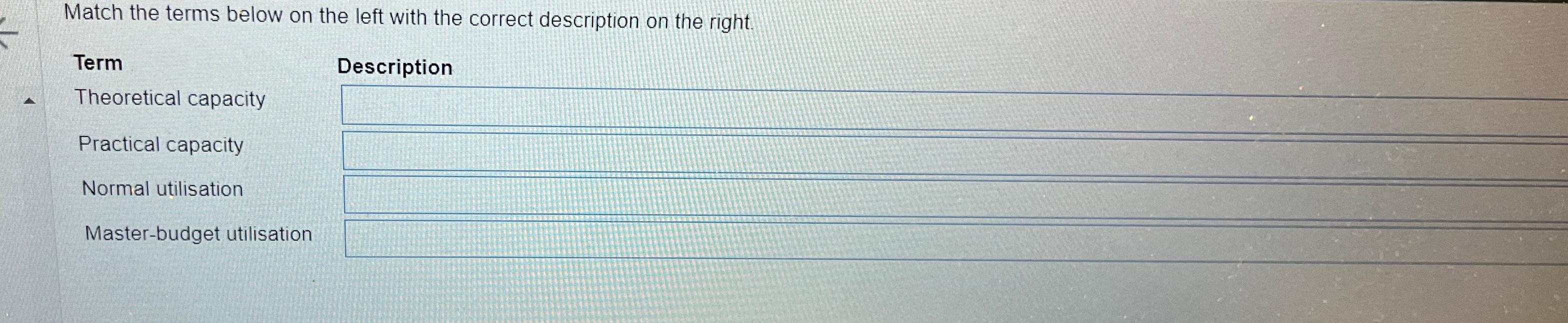  Match the terms below on the left with the correct description