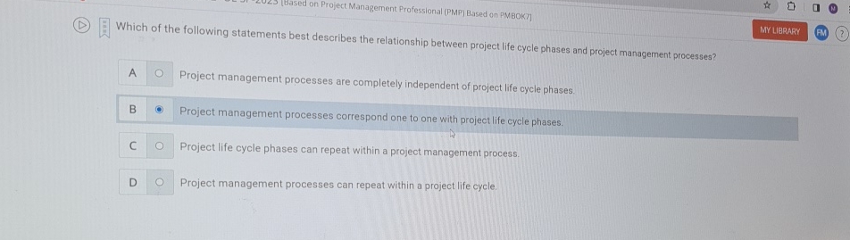  [Based on Project Management Professional (PMP) Based on PMBOK7] Which of