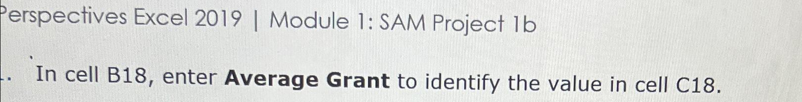  Perspectives Excel 2019| Module 1: SAM Project 1b In cell B18,