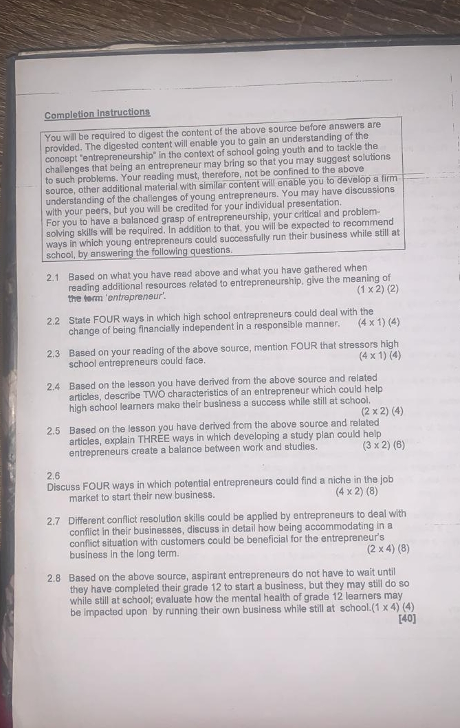  Completion instructions You will be required to digest the content of