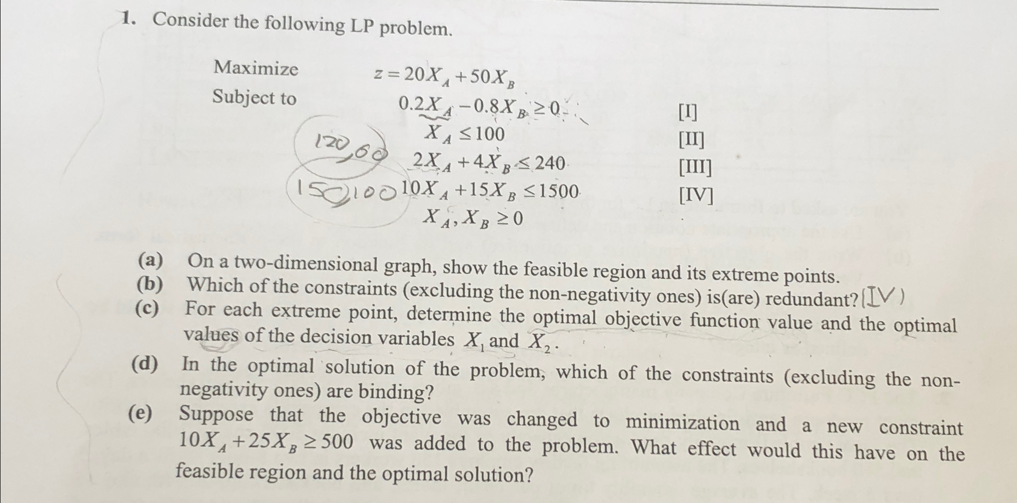  Consider the following LP problem. Maximize ,z=20xA+50xB Subject to 0.2xA-0.8xB0 xA100
