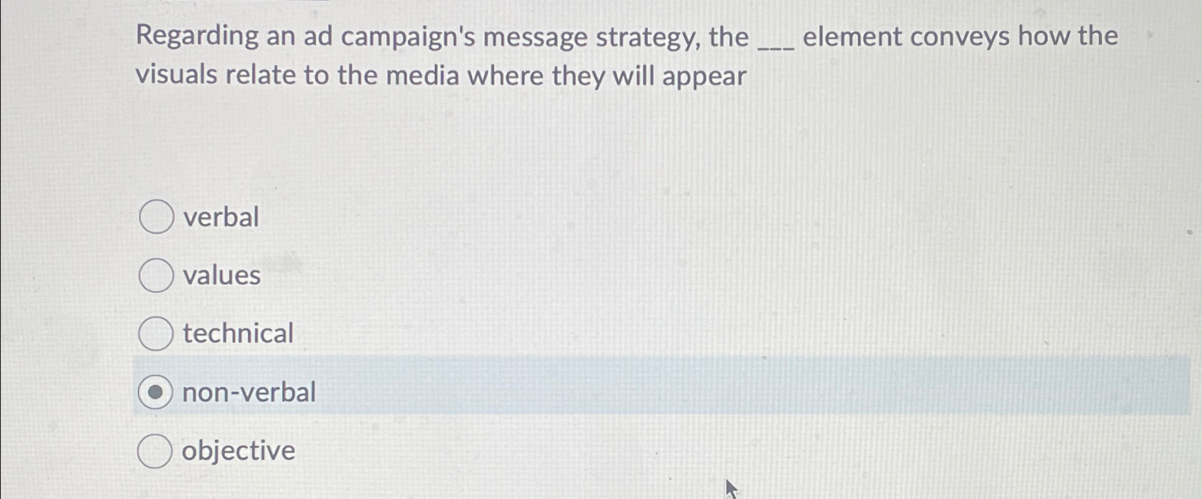  Regarding an ad campaign's message strategy, the element conveys how the