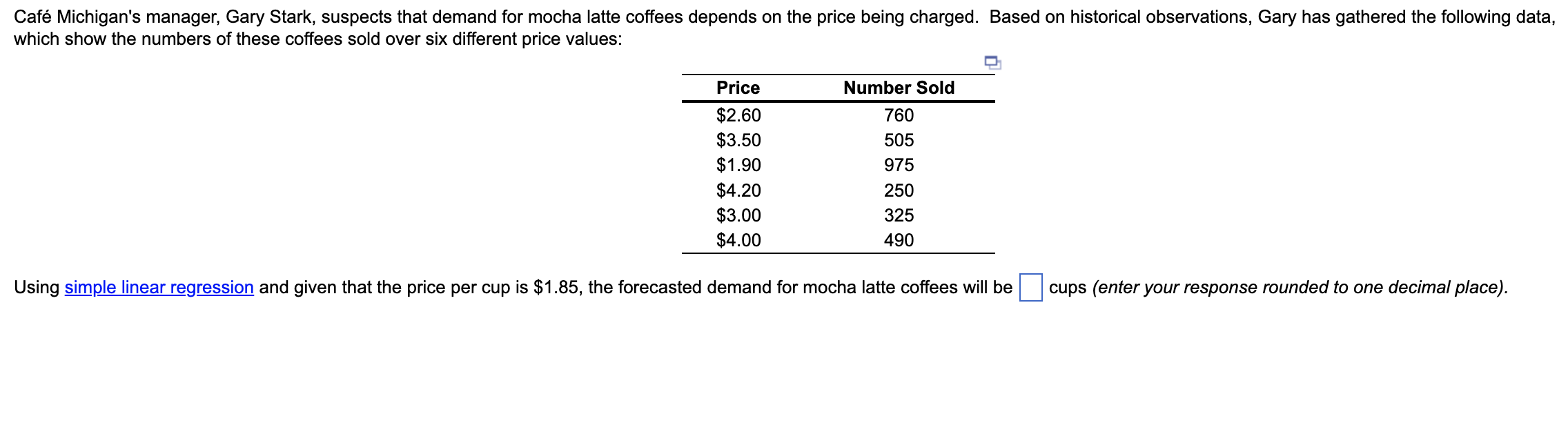  Caf Michigan's manager, Gary Stark, suspects that demand for mocha latte