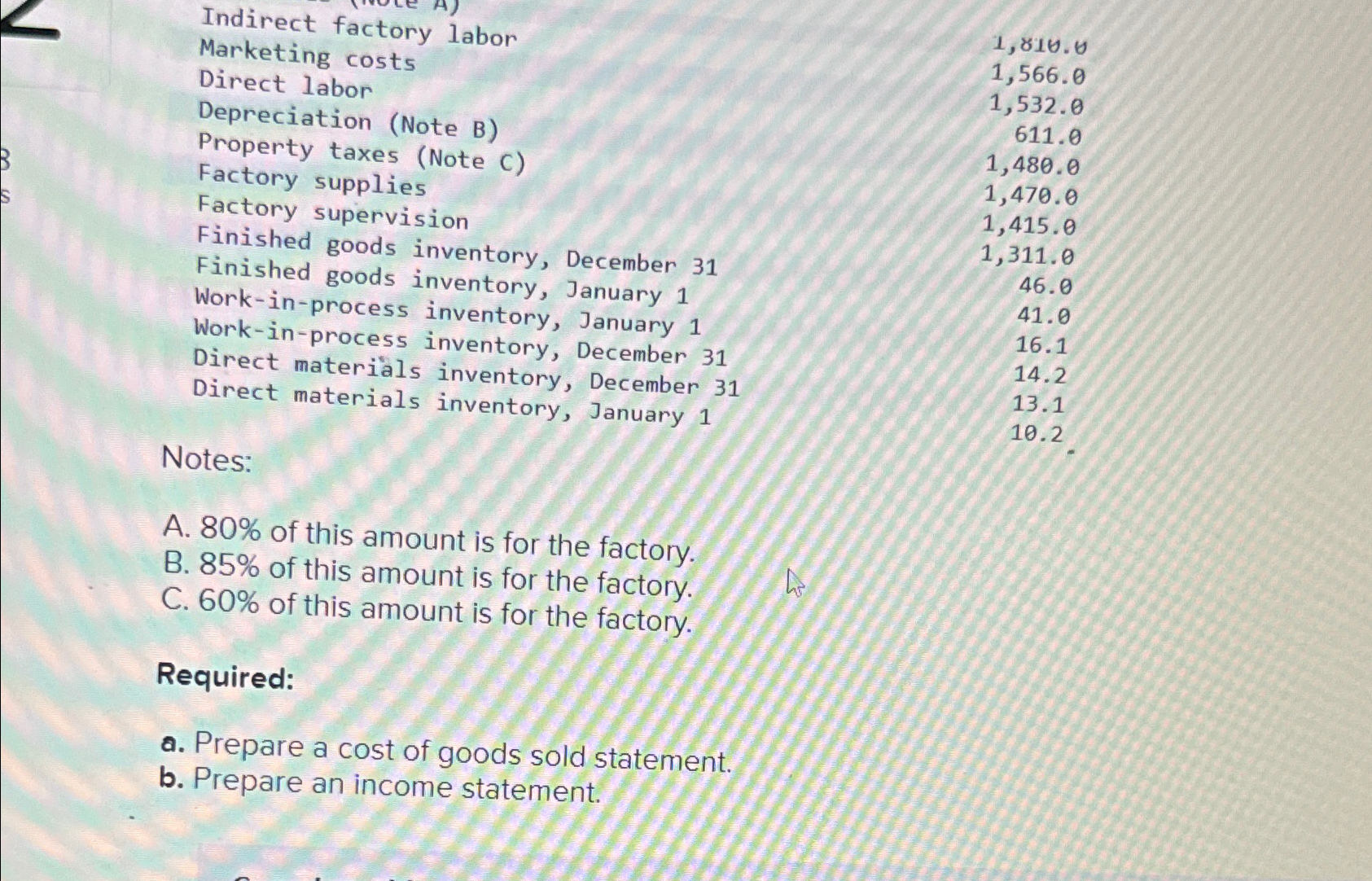  \table[[Indirect factory labor,],[Marketing costs,1,810.0 