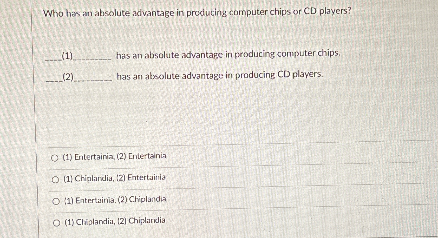  Who has an absolute advantage in producing computer chips or CD