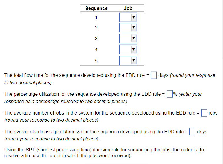 the jobs, the order is: The total flow time for the sequence