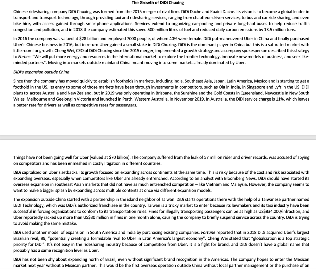 Please read the case and answer the question 1. Chinese ridesharing company