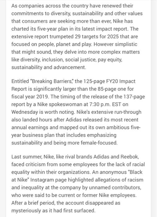 has been touted for its efforts to promote diversity. For example, Nike's