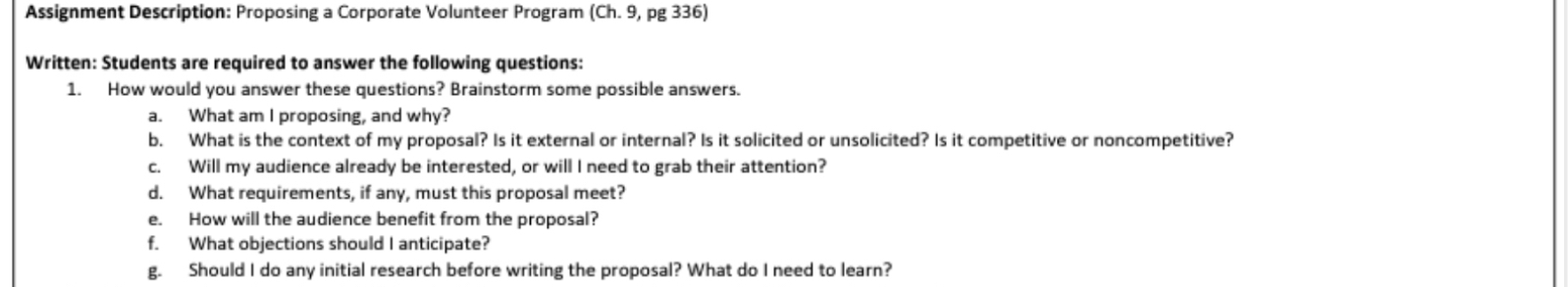 Assignment Description: Proposing a Corporate Volunteer Program (Ch.9, pg 336) Written: