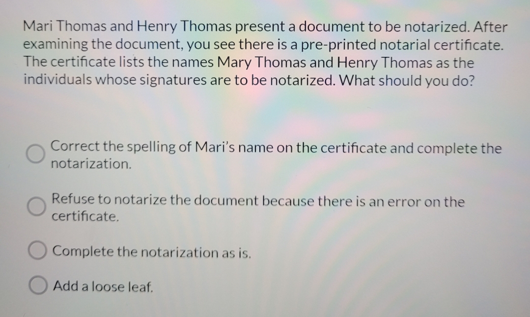  Mari Thomas and Henry Thomas present a document to be notarized.