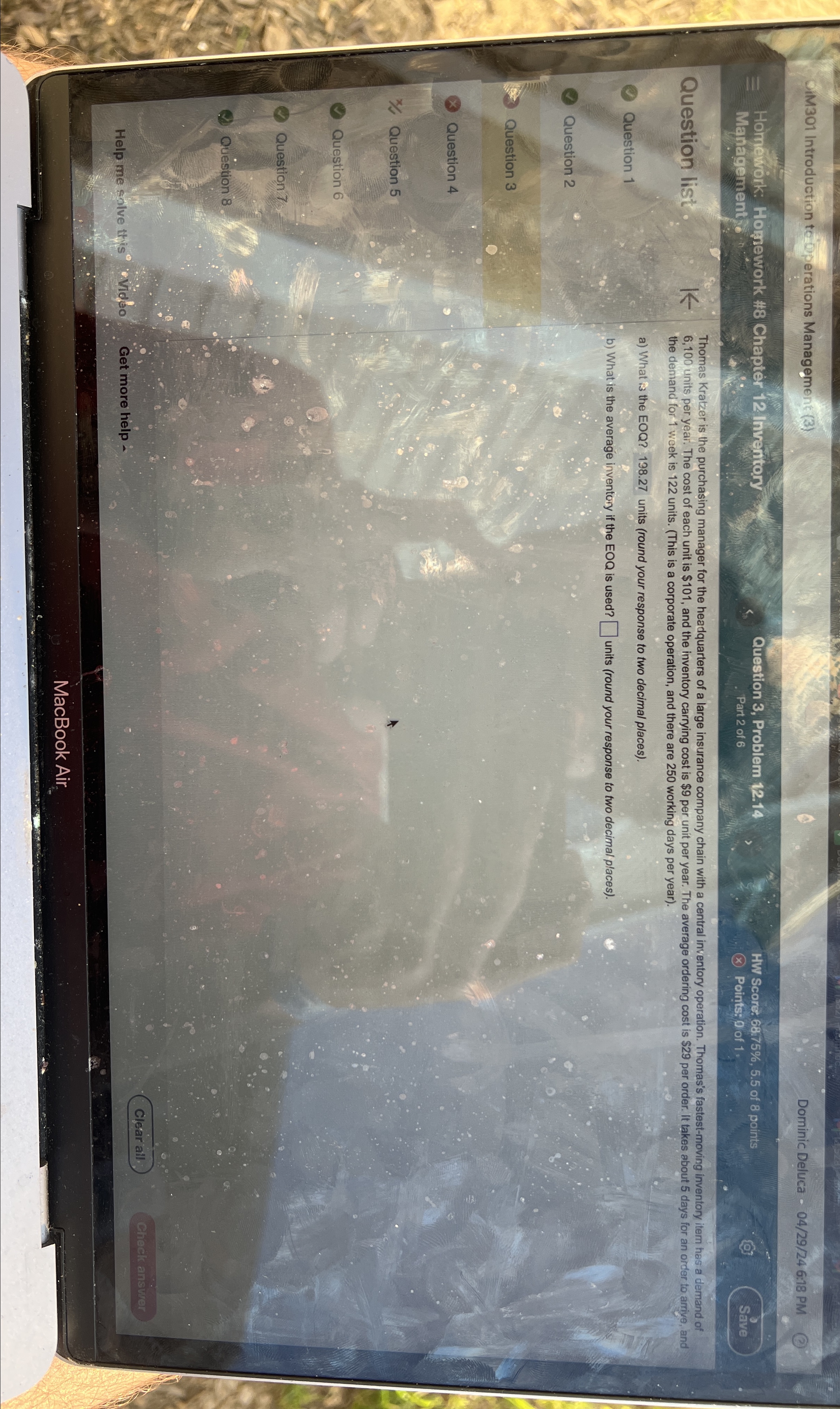  SIM301 Introduction tcoperations Management (3) Dominic Deluca *04/29/246:18 PM Question 3,