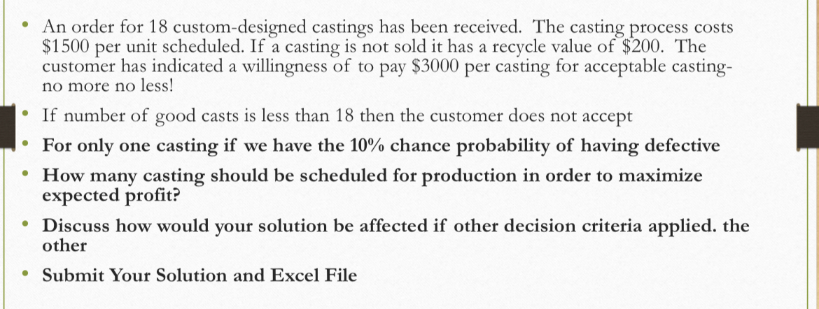  An order for 18 custom-designed castings has been received. The casting