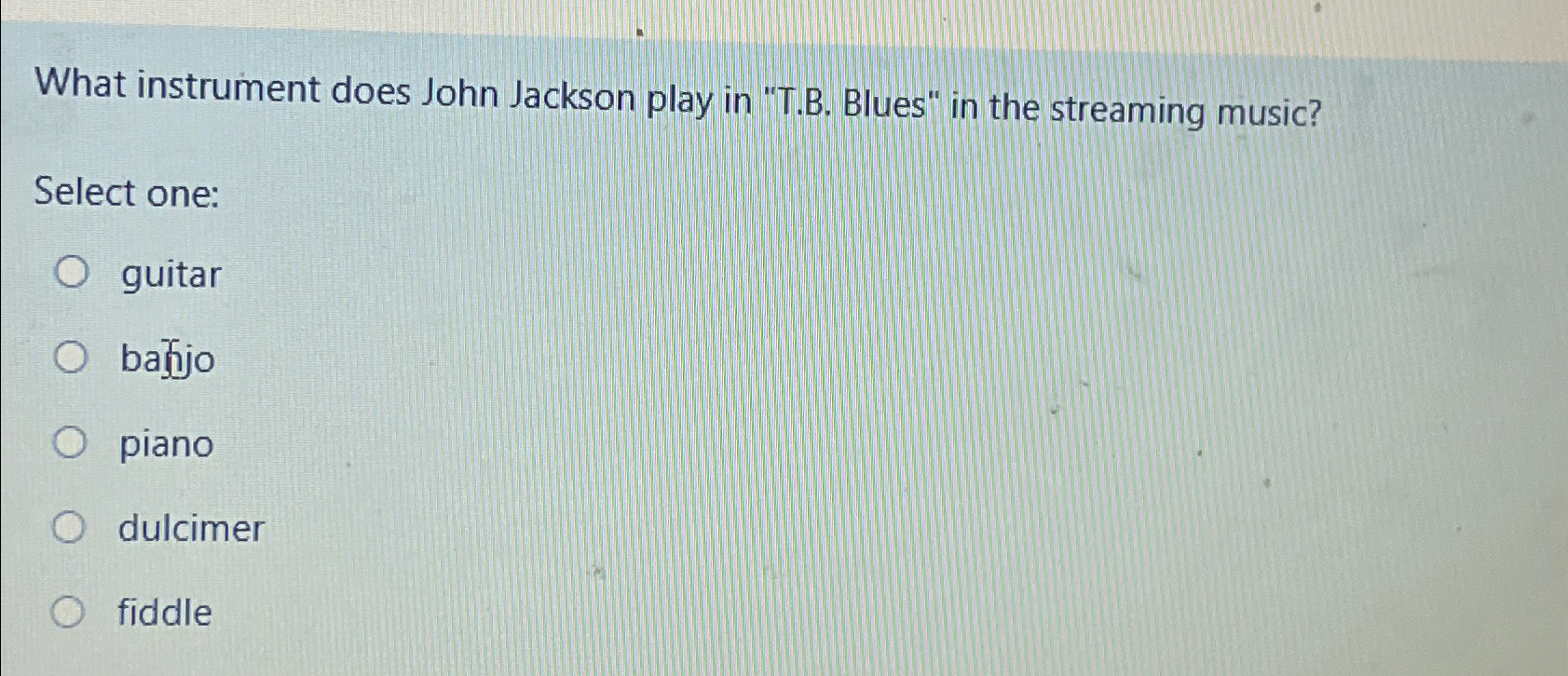  What instrument does John Jackson play in "T.B. Blues" in the