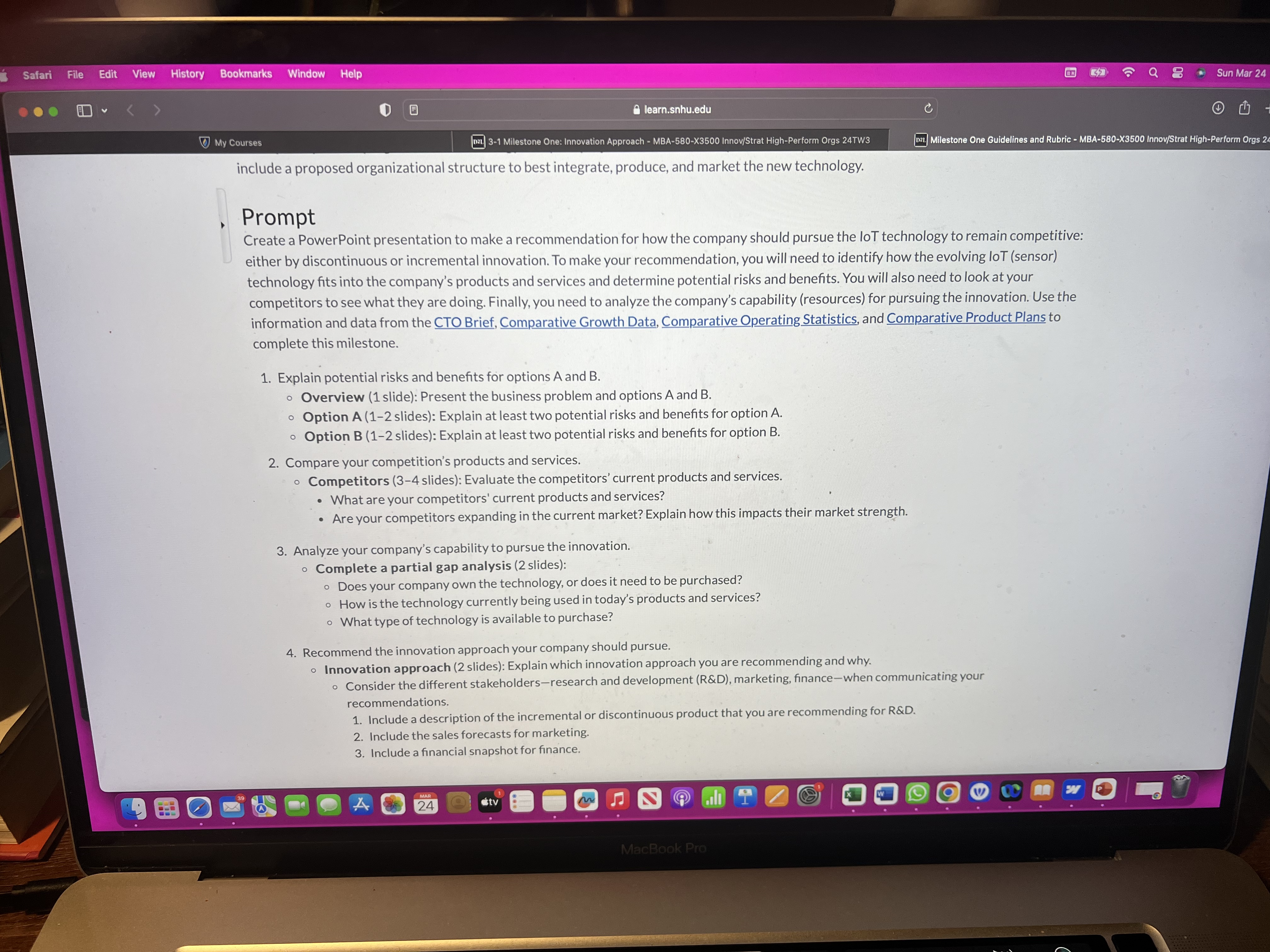  (1) My Courses O learn.snhu.edu C. .) Milestone One Guidelines and