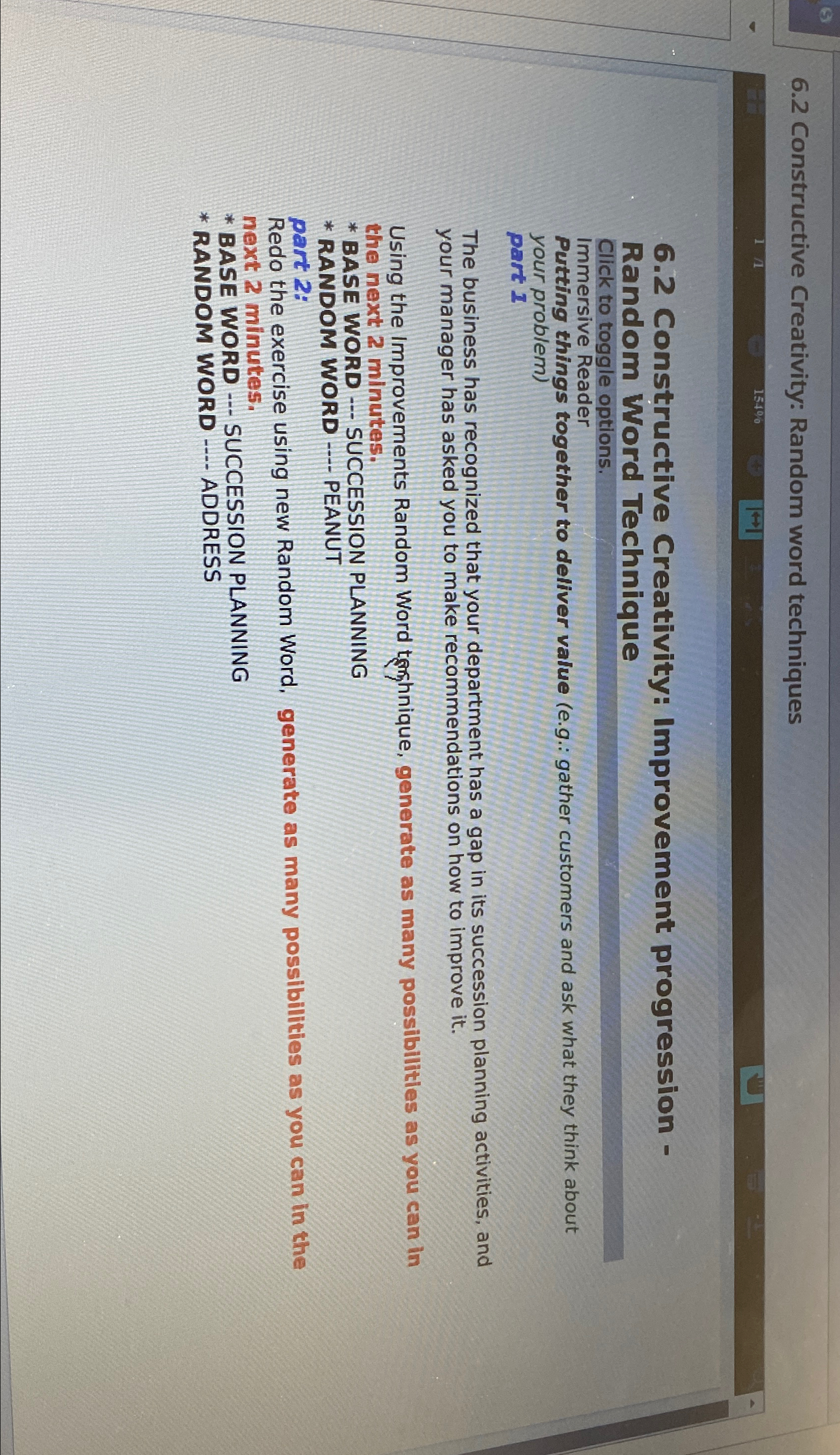  6.2 Constructive Creativity: Random word techniques 6.2 Constructive Creativity: Improvement progression