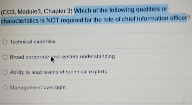  (CO3, Module3, Chapter 3) Which of the following qualities or characteristics