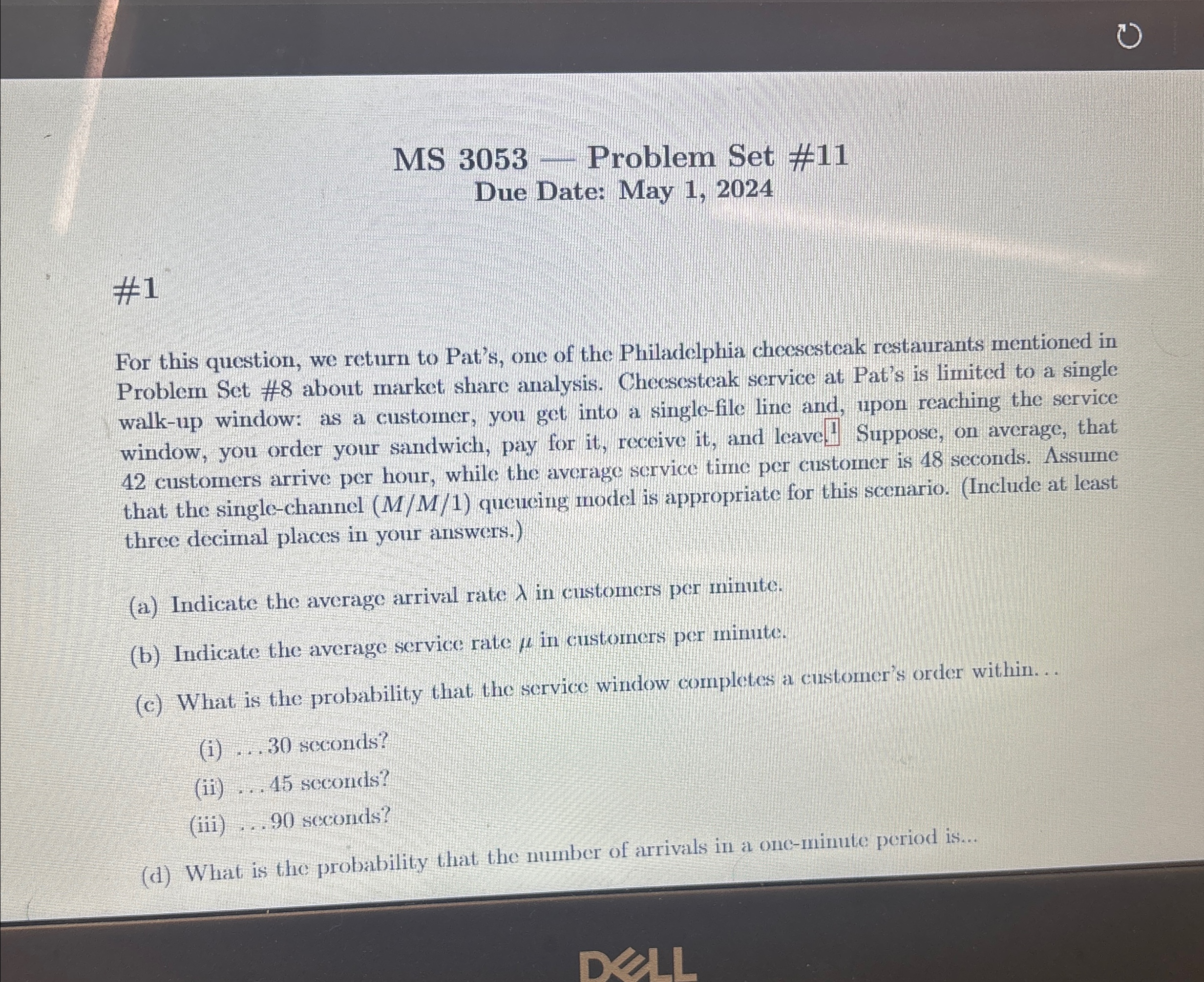  MS 3053- Problem Set #11 Due Date: May 1,2024 #1 For