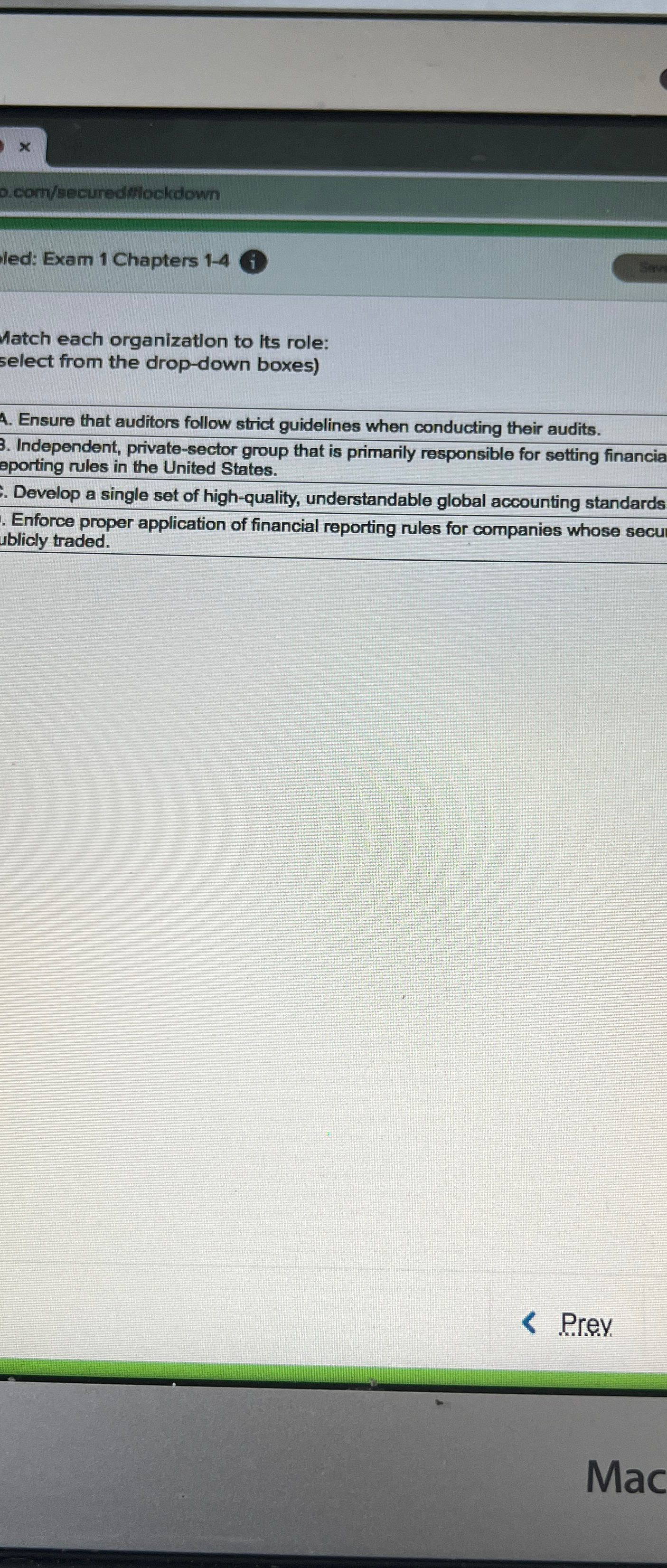  D.com/securedithockdown led: Exam 1 Chapters 1-4 Uatch each organization to its
