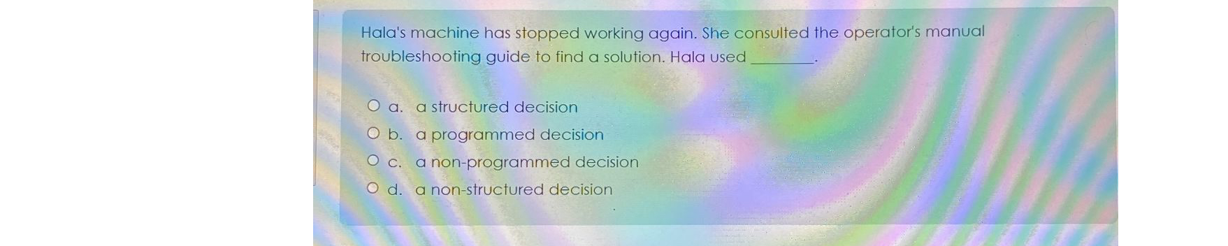  Hala's machine has stopped working again. She consulted the operator's manual