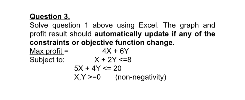  Question 3. Solve question 1 above using Excel. The graph and