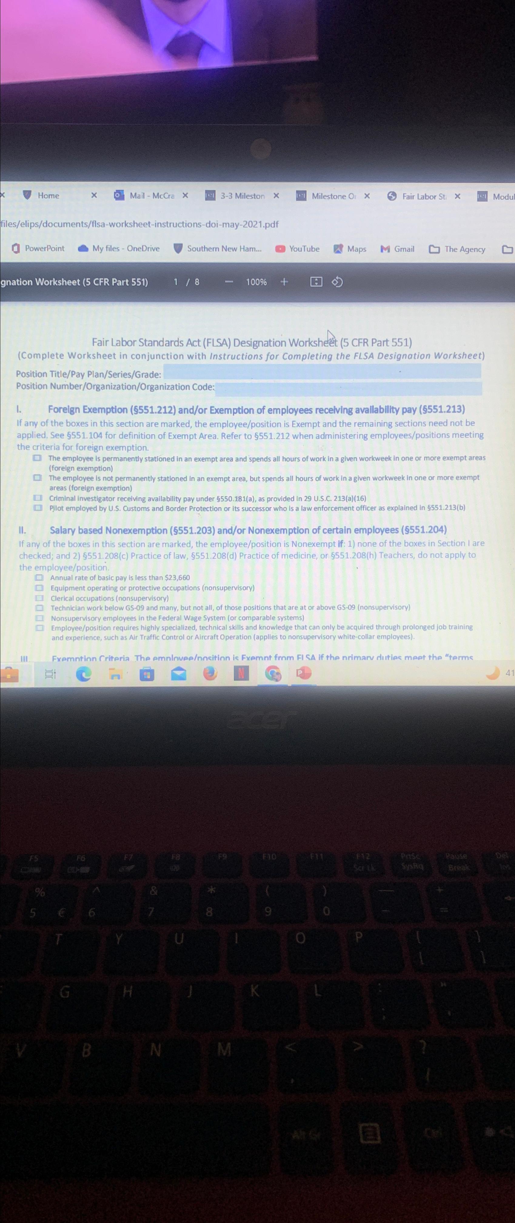  How to solve... gnation Worksheet (5 CFR Part 551) 18 -