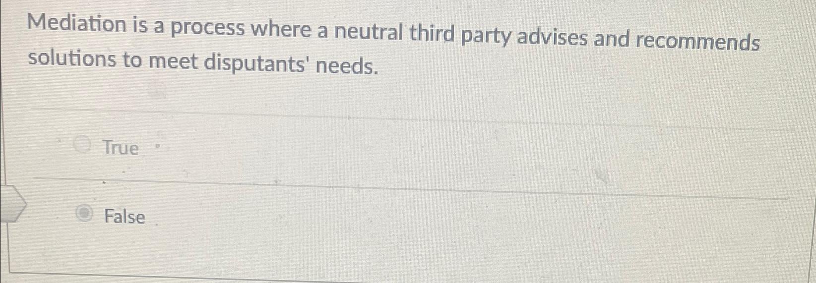  Mediation is a process where a neutral third party advises and