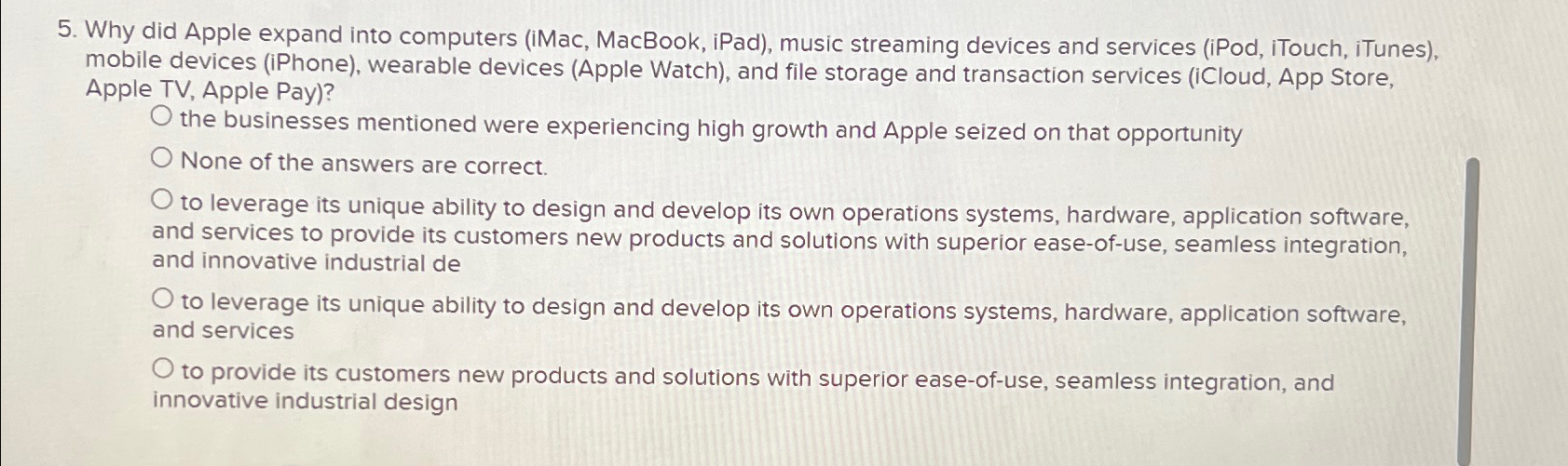  Why did Apple expand into computers (iMac, MacBook, iPad), music streaming