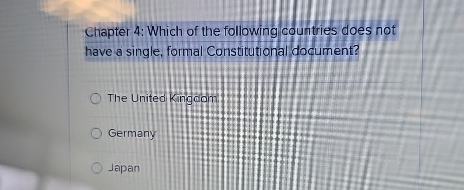  Chapter 4: Which of the following countries does not have a