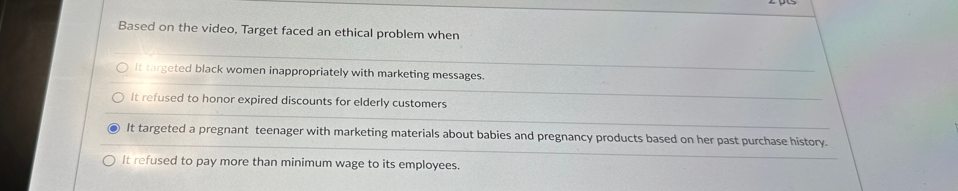  Based on the video, Target faced an ethical problem when It