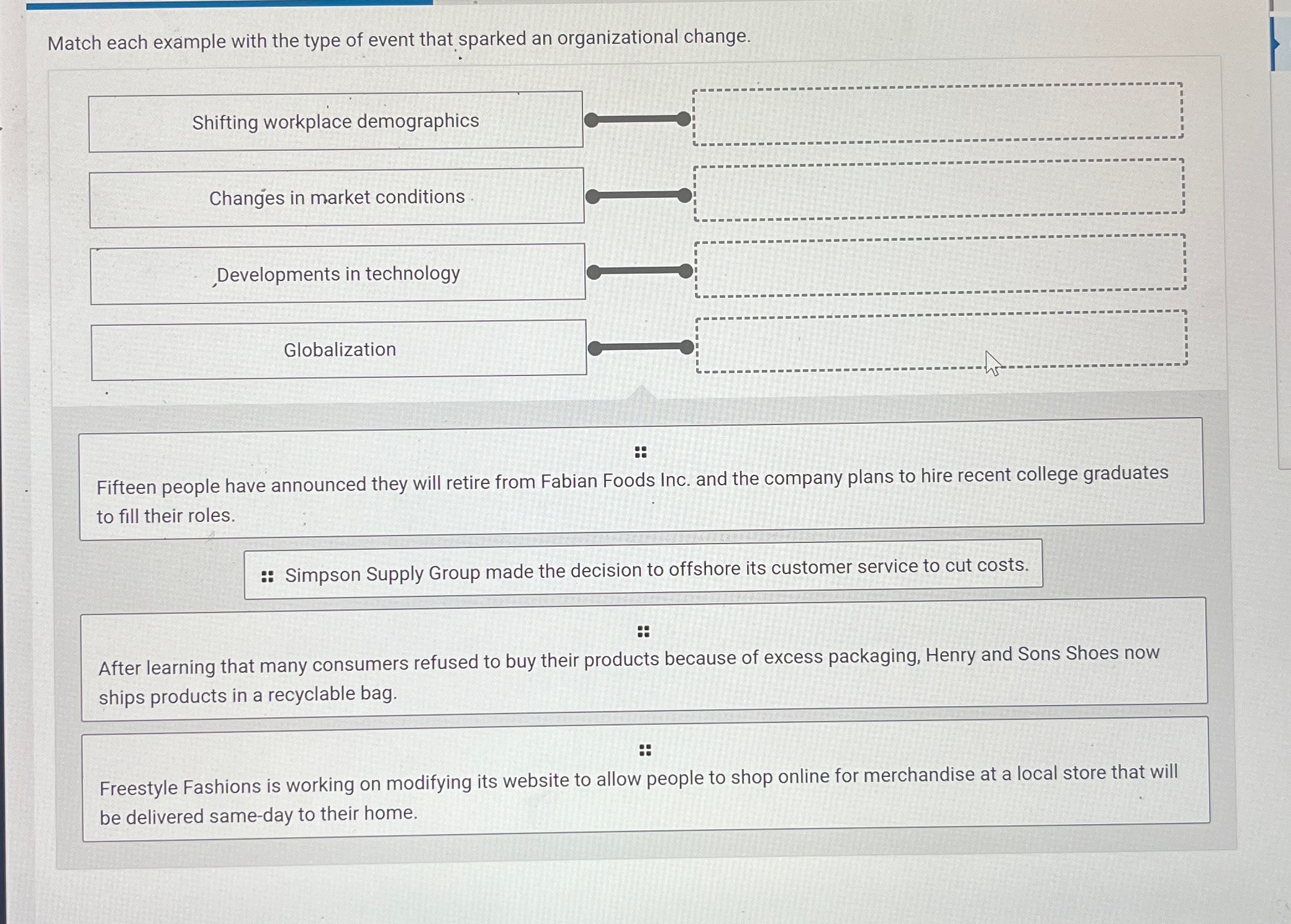  Match each example with the type of event that sparked an
