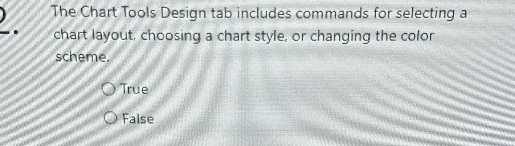  The Chart Tools Design tab includes commands for selecting a chart