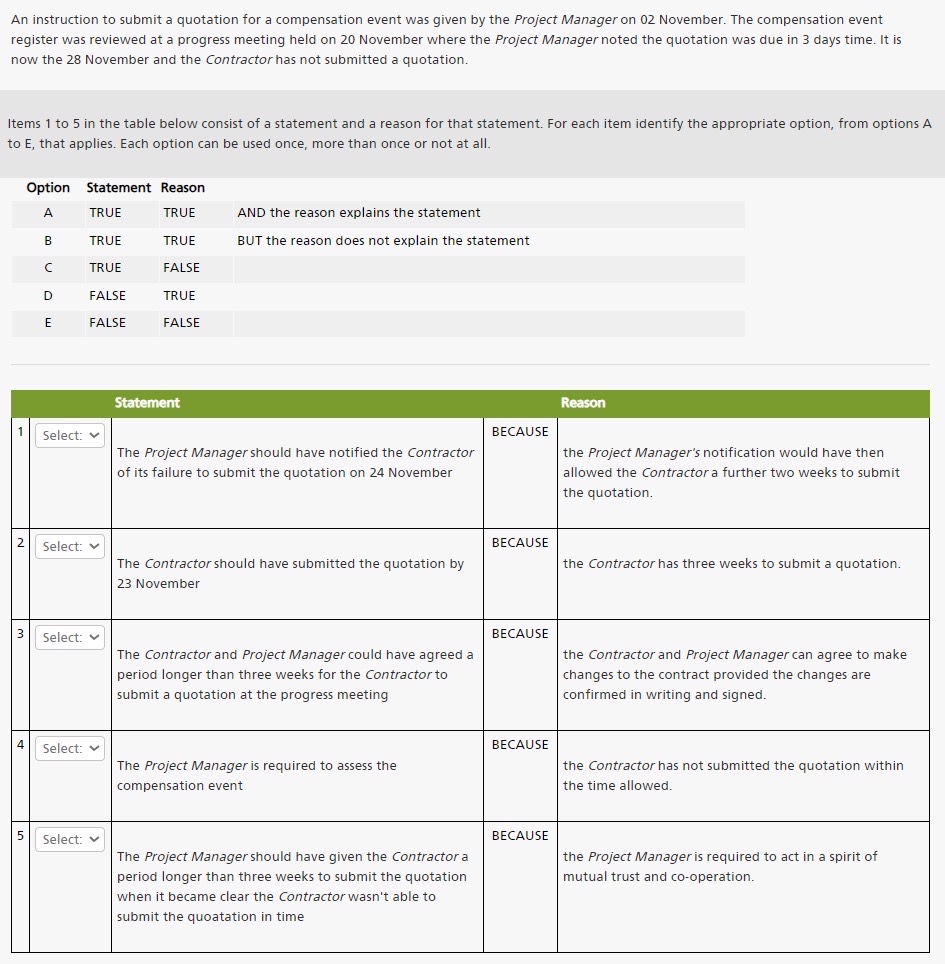  An instruction to submit a quotation for a compensation event was
