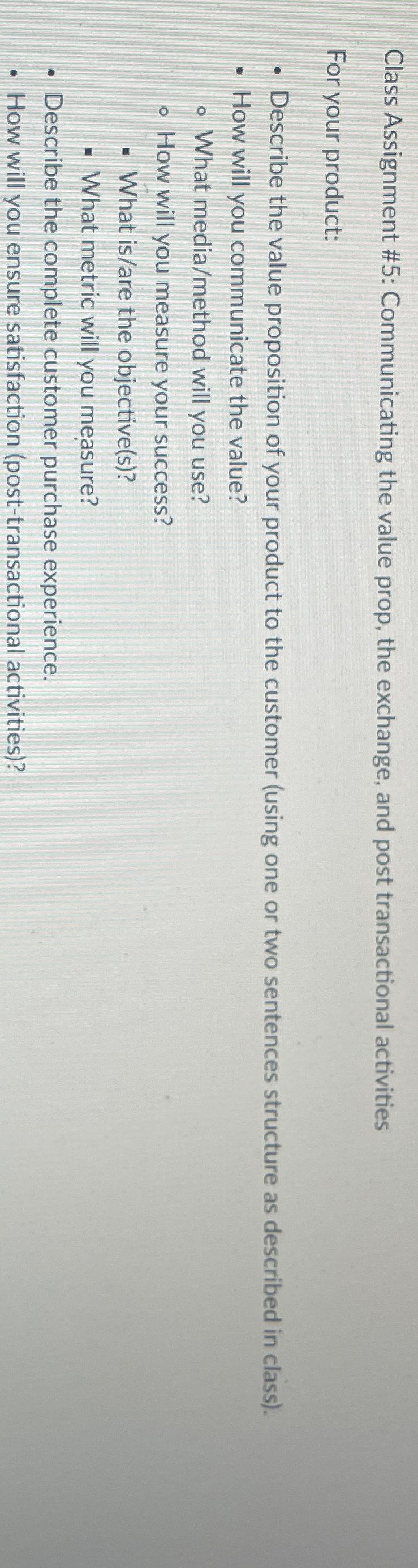  Class Assignment #5: Communicating the value prop, the exchange, and post