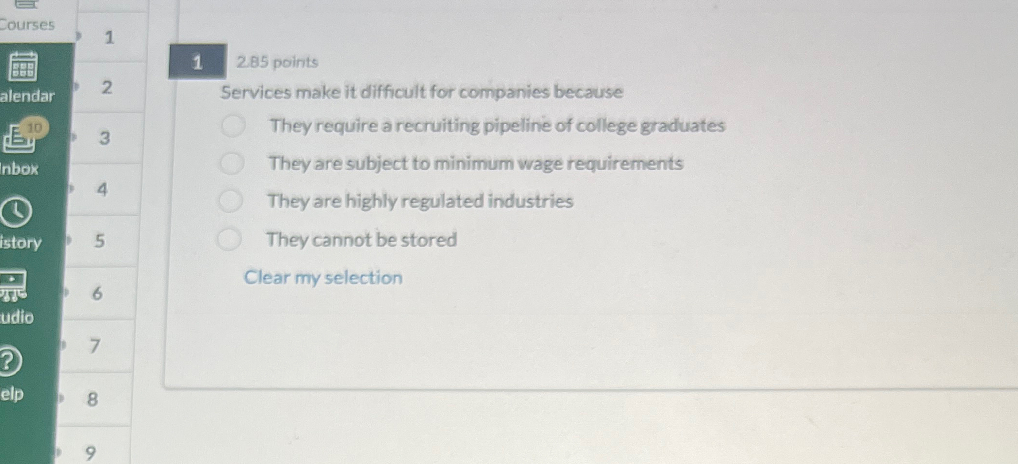  1 2.85 points alendar Services make it difficult for companies because