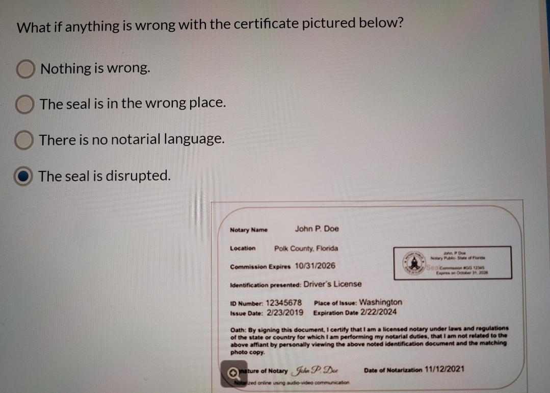 What if anything is wrong with the certificate pictured below? Nothing