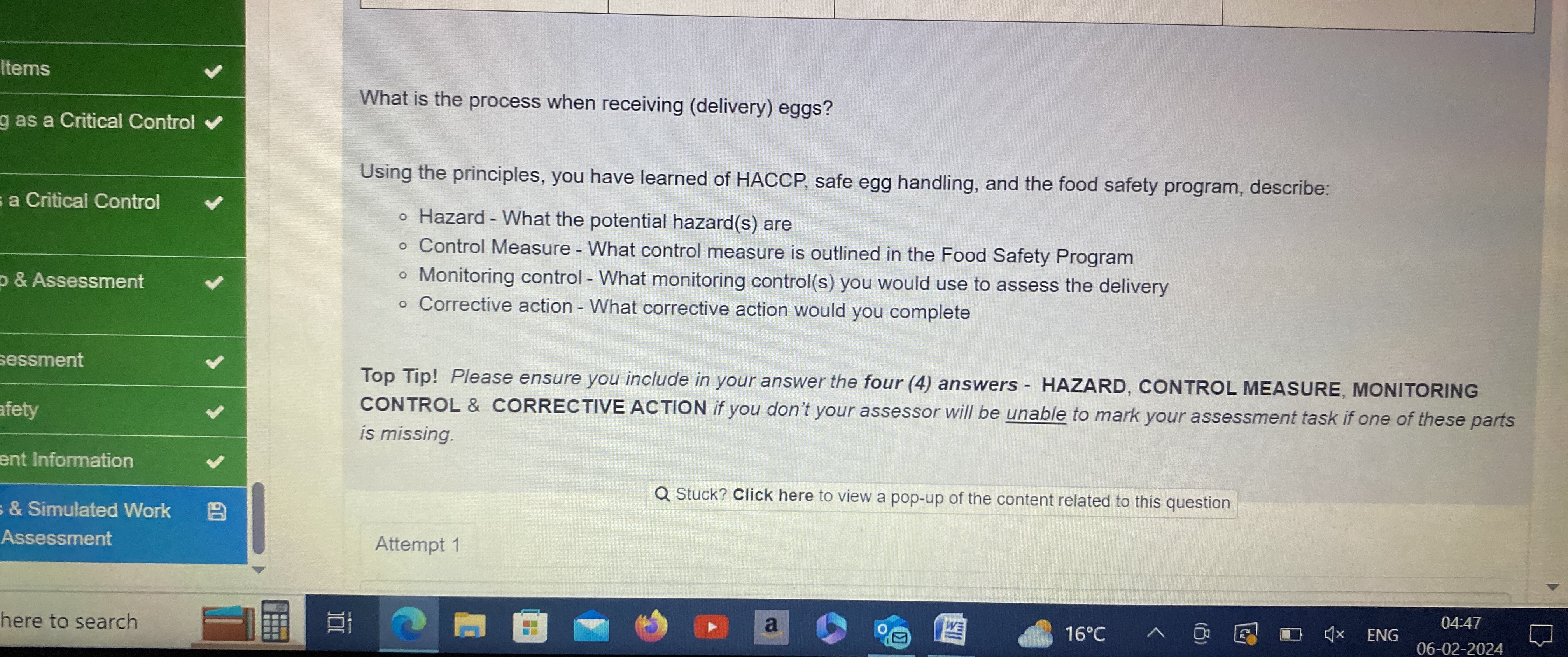  What is the process when receiving (delivery) eggs? Using the principles,