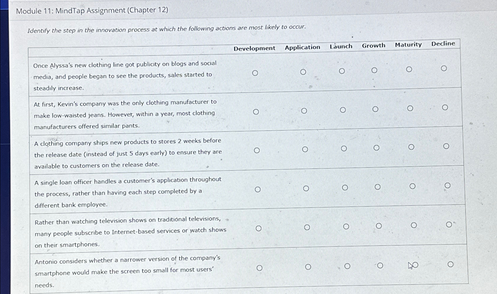  Module 11: MindTap Assignment (Chapter 12) Identify the step in the