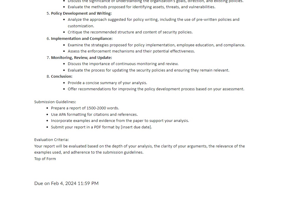  Evaluate the methods proposed for identifying assets, threats, and vulnerabilities. Policy