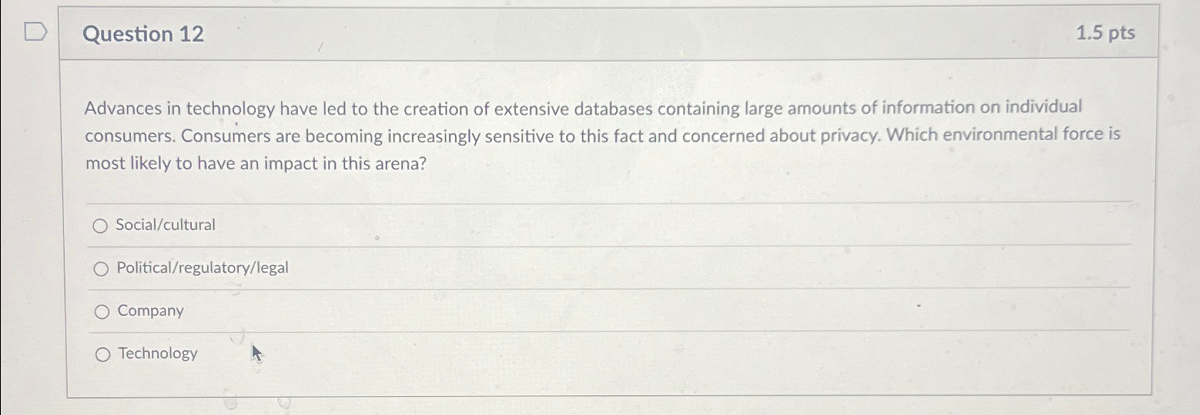  Question 12 1.5pts Advances in technology have led to the creation