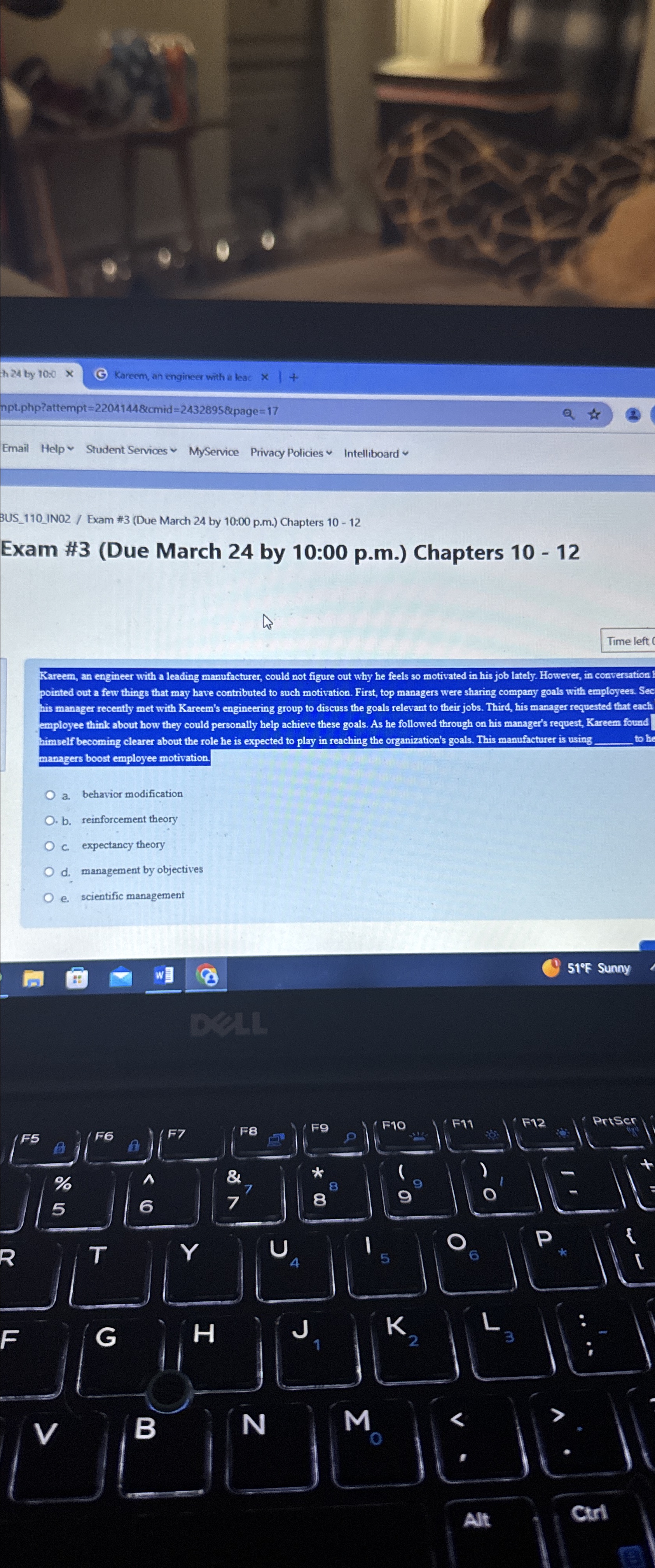 BUS_110_IN02/ Exam #3(Due March 24 by 10:00 p.m.) Chapters 10-12 Exam