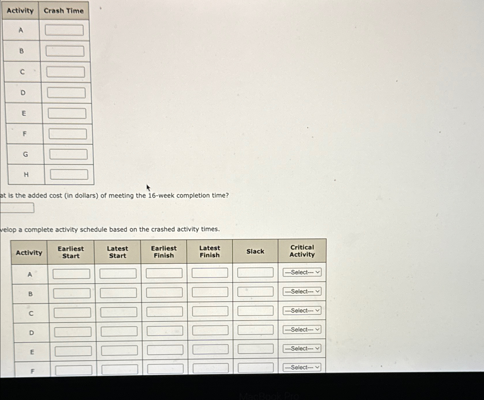  Norton Industries is installing a new computer system. The activities, the