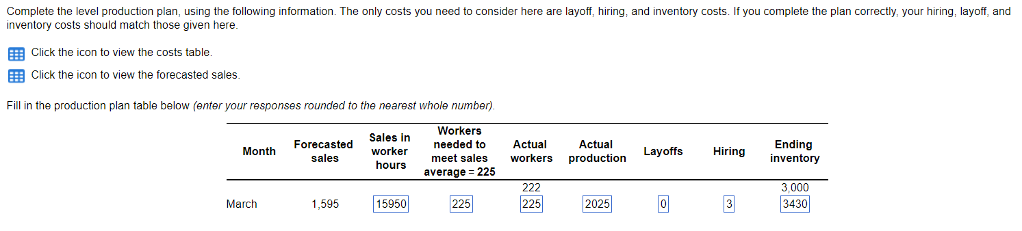 Please help with this first row. Thank you! Complete the level production